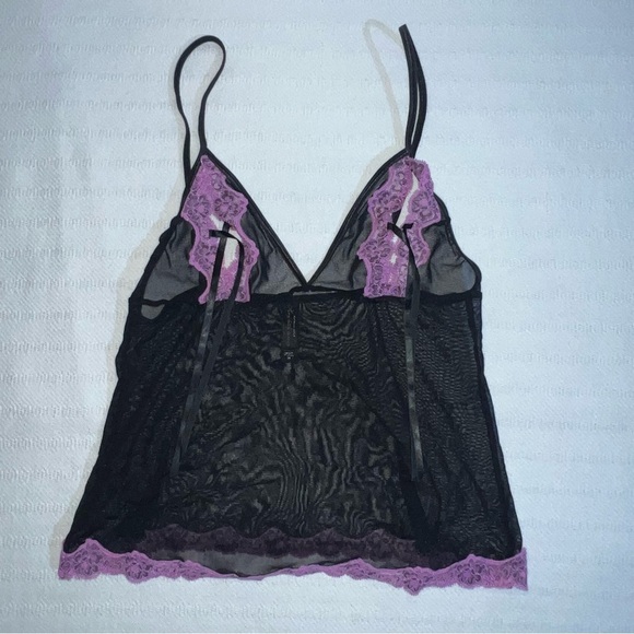 Victoria's Secret Tops - Vtg Y2K Victorias Secret Lingerie M Sheer Sexy Lace Tank Top Shirt Black Purple